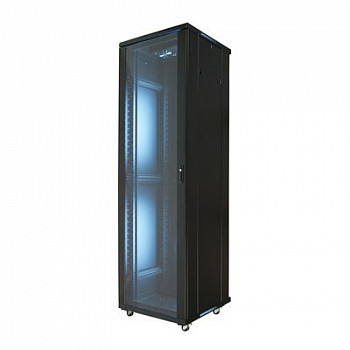 Шкаф напольный 19, 42U Wize RE42RU/W42UR 104178 вентиляция, колесики, макс. вес нагрузки 798 кг, сталь, черный 43255