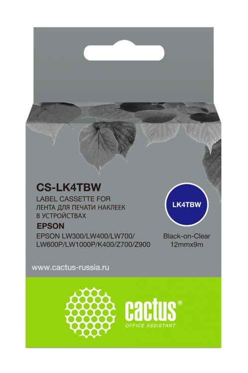 

Картридж ленточный Cactus CS-LK4TBW черный для Epson LW300/LW400/LW700/LW600P/LW1000P, CS-LK4TBW