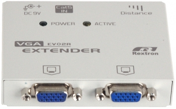 Удлинитель Rextron EV-02R VGA принимающий блок, 1 вход, 2 выхода, D-Sub, до 1280х1024, UTP Кат.5e до