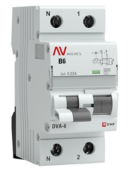 

Автомат дифференциальный EKF rcbo6-1pn-6B-30-ac-av DVA-6 1P+N 6А (B) 30мА (AC) 6кА AVERES, rcbo6-1pn-6B-30-ac-av