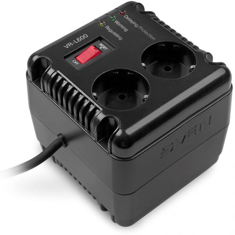 

Стабилизатор Sven VR-L 600 SV-014865 Relay, 200W, 184-285v, 2 euro outlets, black, VR-L 600