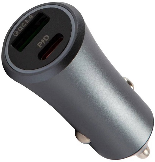 цена Зарядное устройство автомобильное Red Line UCA-1 УТ000027490 UNBRÖKE USB (QС3.0 18W) + Type-C (PD 18W), 36W, металл, серое