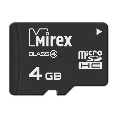 

Карта памяти 4GB Mirex 13612-MCROSD04 microSDHC Class 4, 13612-MCROSD04