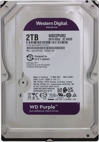 Жесткий диск 2TB SATA 6Gb/s Western Digital WD22PURZ WD Purple, 3.5