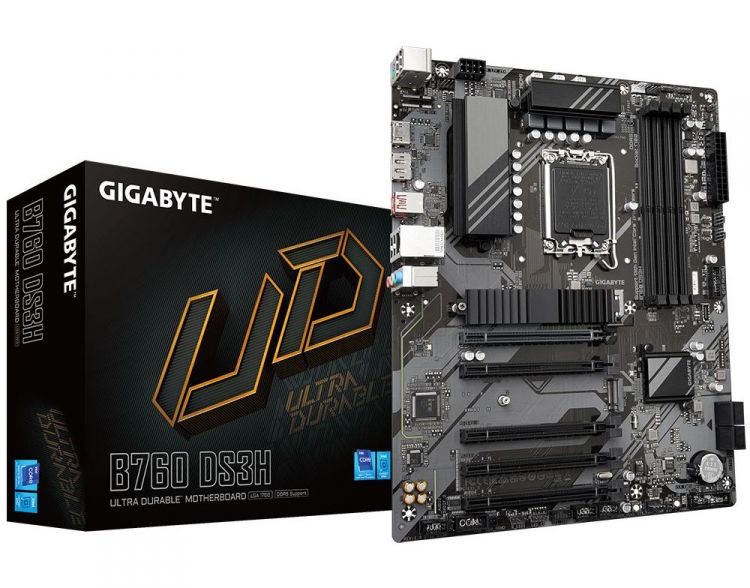 Материнская плата ATX GIGABYTE B760 DS3H (LGA1700, B760, 4*DDR5 (7600), 4*SATA 6G RAID, 2*M.2, 4*PCIE, Glan, HDMI, DP, USB Type-C, USB 3.2, USB 2.0)