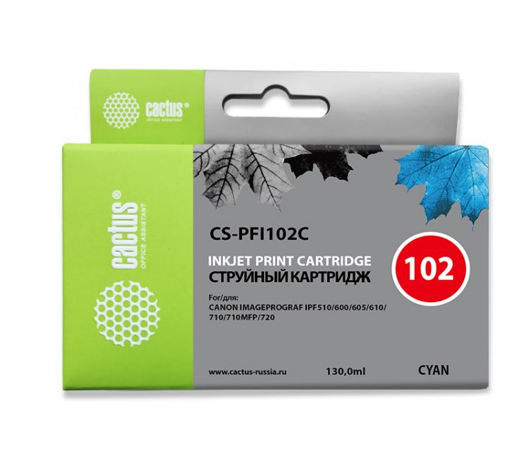 Картридж Cactus CS-PFI102C синий (130мл) для Canon IP iPF500/iPF600/iPF700/ MFP M40/iPF765