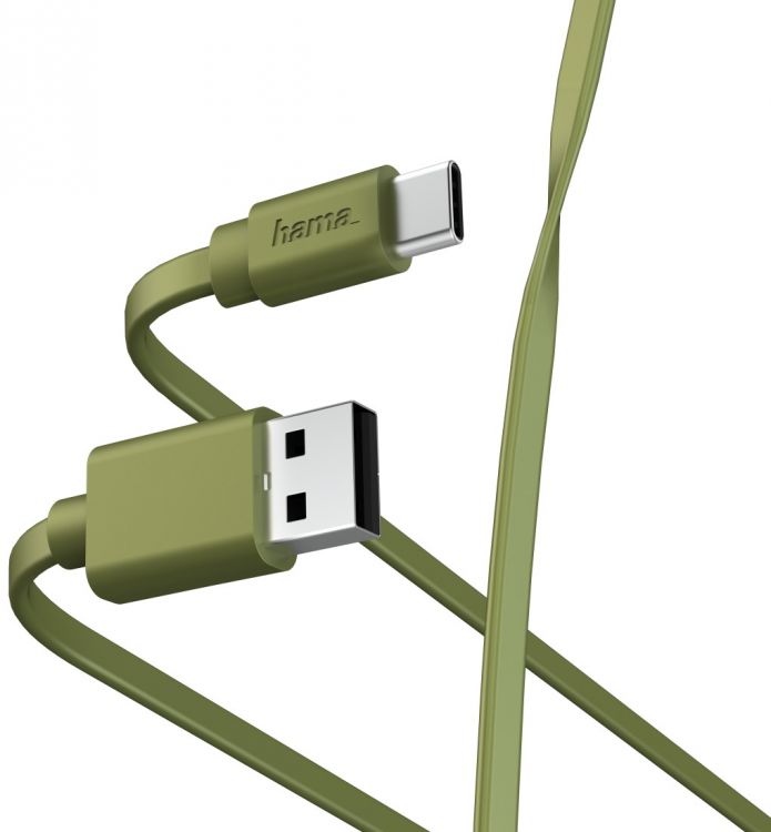 

Кабель интерфейсный HAMA 00187231 USB Type-C/USB A(m), 1м, зеленый плоский, 00187231