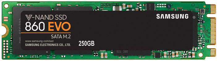 Накопитель SSD M.2 2280 Samsung MZ-N6E250BW 860 EVO 250GB V-NAND 3bit MLC SATA 6Gb/s 550/520MB/s 97K/88K IOPS MTBF 1.5M RTL