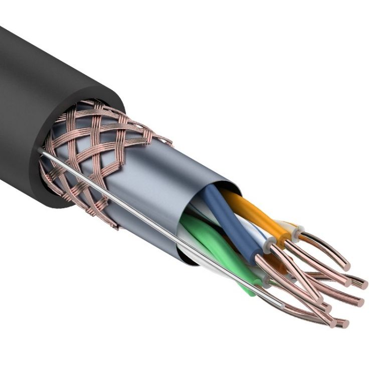 

Кабель витая пара SF/UTP 5e кат. 4 пары Rexant 01-0344 24AWG(0.50 мм), медь, одножильный (solid), внешний, PE, чёрный, уп/305м, 01-0344