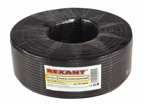 Rexant RG-58 A/U, (64%), 50 Ом, 100м., черный