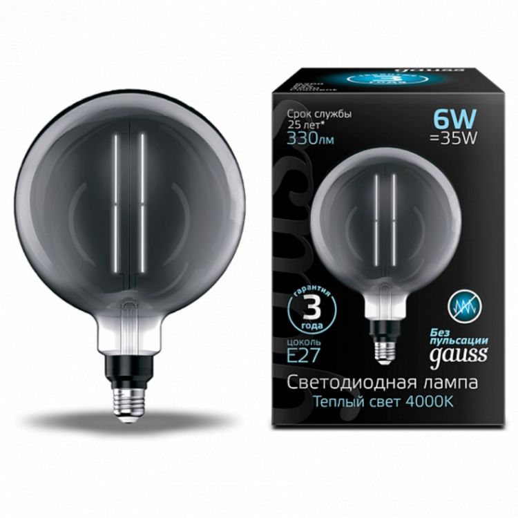 

Лампа светодиодная Gauss 154802205 LED Vintage Filament Straight G200 6W E27 200*283mm Gray 330lm 4000K 300 лм, 154802205