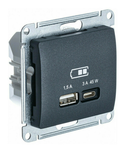 

Розетка USB Systeme Electric GSL000729 Glossa А + тип-С 45Вт высокоскор.заряд. QC, PD, механизм, антрацит, GSL000729
