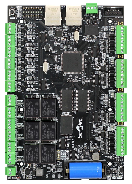 Контроллер Smartec ST-NC441R2 сетевой на 4 двери (4 считывателя) без бокса, подключение до 15 модулей расширения, работа под управлением ПО Timex 23.2