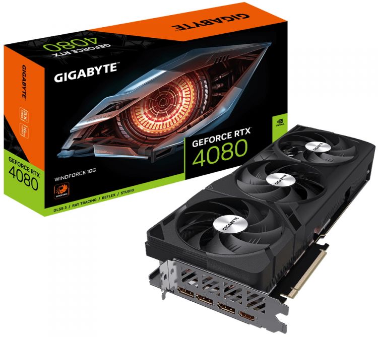 

Видеокарта PCI-E GIGABYTE GeForce RTX 4080 WINDFORCE (GV-N4080WF3-16GD) 16GB GDDR6X 256bit 5nm 2505/22400MHz 3*DP/HDMI, GeForce RTX 4080 WINDFORCE (GV-N4080WF3-16GD)