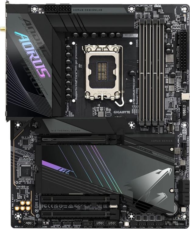 Материнская плата ATX GIGABYTE Z790 AORUS PRO X WIFI7 (LGA1700, 4*DDR5(4800), 4*SATA RAID, 5*M.2, 3*PCIe, Glan, WiFi, HDMI, DP, 2*USB 2.0, 6*USB 3.2)