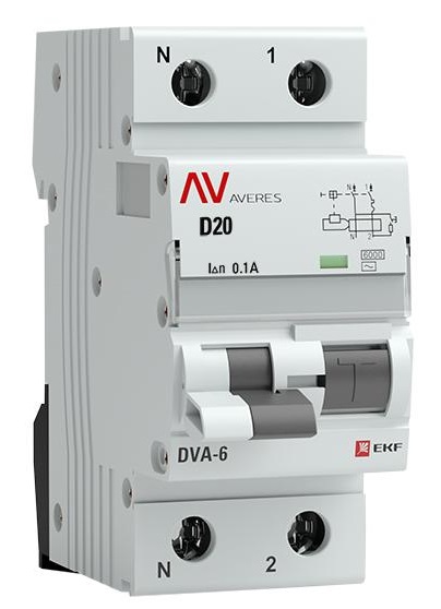 

Автомат дифференциальный EKF rcbo6-1pn-20D-100-ac-av DVA-6 1P+N 20А (D) 100мА (AC) 6кА AVERES, rcbo6-1pn-20D-100-ac-av