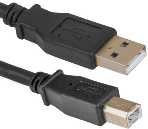 Кабель интерфейсный USB 2.0 Defender AM/BM 87431 3 м, PRO, зол.конт, 2 фер.фильтра, Hub->Device