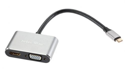 Концентратор Telecom TUC055 USB3.1 Type-C(M)/HDMI (F)/USB A(F)/USB Type-C(F)/VGA (F), 4K/30Hz