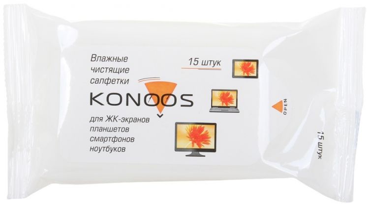 Салфетка Konoos KSN-15 для ЖК-экранов ноутбуков, смартфонов, КПК, покетпак 15 шт. цена и фото
