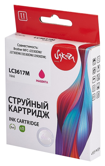 

Картридж струйный Sakura LC3617M для Brother MFC-J2330DW/J2730DW/J3530DW/J3930DW, пигментный тип чернил, пурпурный, 550 к., LC3617M