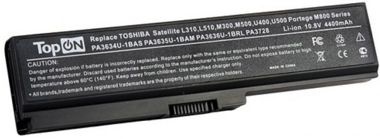 

Аккумулятор для ноутбука Toshiba TopOn TOP-PA3634 для моделей Satellite Pro A660, C645, L310, M300, T110, Equium U400 10.8V 4400mAh 49Wh. PN: PA3634U-, TOP-PA3634