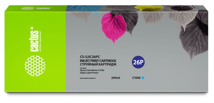 

Картридж Cactus CS-SJIC26PC голубой (295мл) для Epson ColorWorks TM-C7500, CS-SJIC26PC