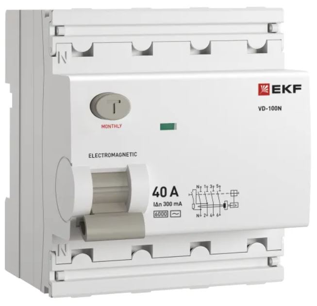 

УЗО EKF E1046M40300 ВДТ ВД-100N 4P 40А 300мА AC эл-мех 6кА PROXIMA, E1046M40300