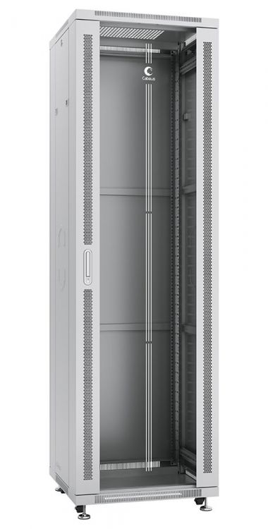 Шкаф напольный 19, 42U Cabeus SH-05C-42U60/80 600x800x2055mm (ШхГхВ) передняя стеклянная и задняя сплошная металлическая двери, ручка с замком, цвет ручка двери наружная 1118 передняя левая