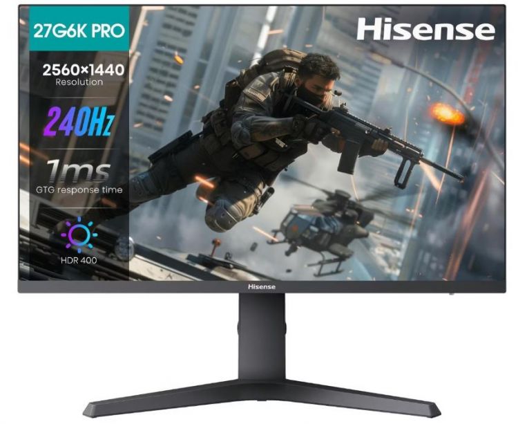 

Монитор 27" Hisense 27G6K-PRO 2560x1440 LED, 16:9, IPS, 320cd, 1000:1, 1ms, 178/178, DP, HDMI, audio, 240Hz, tilt, HAS, VESA, black, 27G6K-PRO