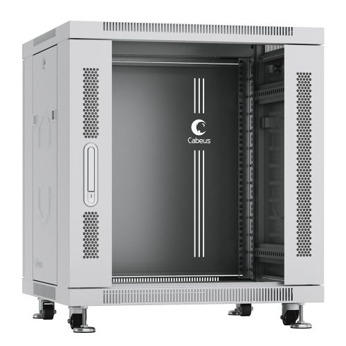 Шкаф напольный 19, 12U Cabeus SH-05C-12U60/60 600x600x730mm (ШхГхВ) передняя стеклянная и задняя сплошная металлическая двери, ручка с замком, цвет с