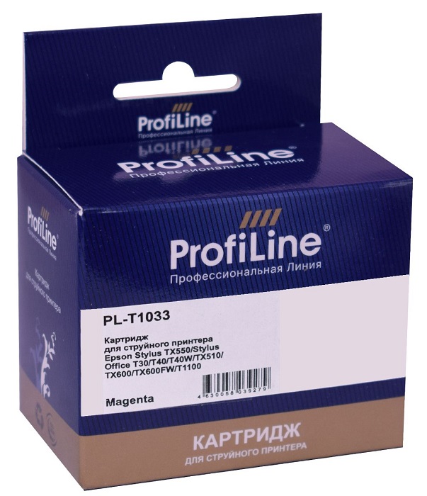 

Картридж ProfiLine PL_T1033_M струйный для принтеров Epson Stylus Office T30/T40W/TX510FW/TX600FW/T1100 с чернилами на водной основе Magenta 11,1 мл, PL_T1033_M