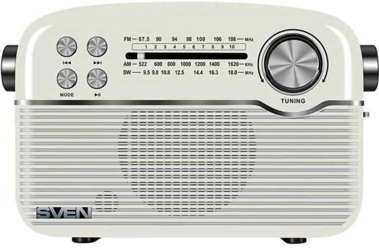 Радиоприемник Sven SRP-500 белая (3 Вт, BT, FM/AM/SW, USB, microSD, AUX, встроенный аккумулятор)