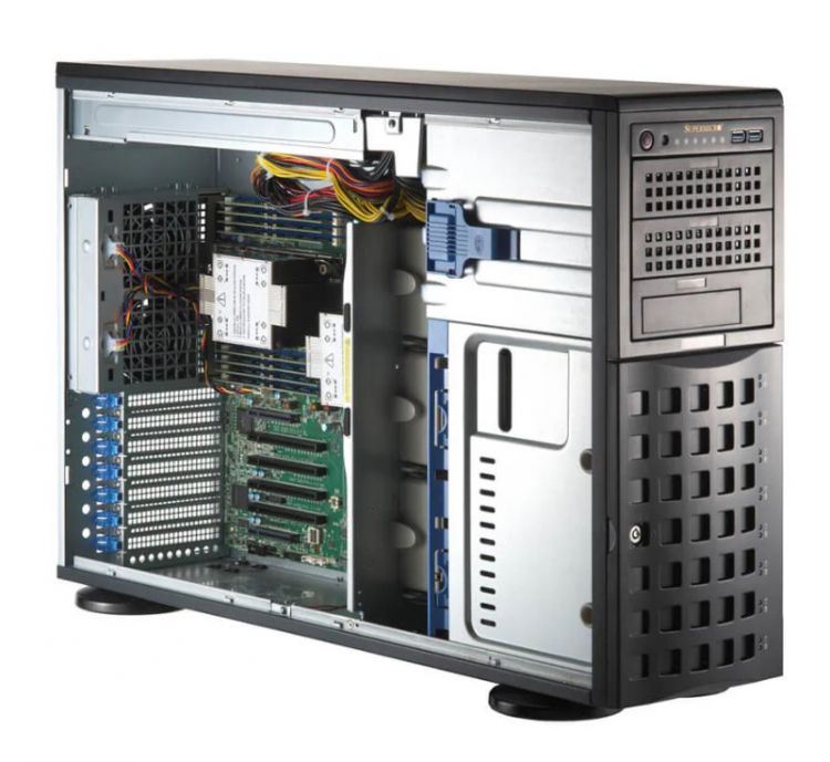 Серверная платформа 4U Supermicro SYS-741P-TR (2*LGA4677, C741, 16*DDR5 (5600), 4*3.5 NVMe/SAS/SATA HS, 4*3.5 SAS/SATA HS, 2*M.2, 6*PCIE, 2*Glan, IP серверная платформа 2u asus rs720 e10 rs12 2 lga4189 c621a 32 ddr4 3200 8 3 5 sata sas hs 4 3 5 nvme 2 m 2 9 pcie 1600w redundant 1 1 vga