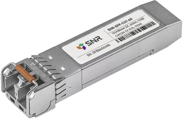 

Модуль SFP SNR SNR-SFP-C57-60 CWDM оптический, дальность до 60км (17dB), 1570нм, SNR-SFP-C57-60