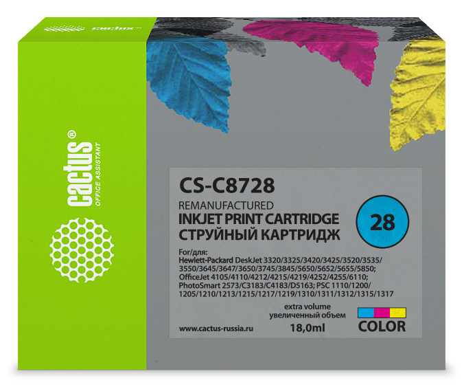 

Картридж струйный Cactus CS-C8728 №28 многоцветный (18мл) для HP DJ 3320/3325/3420/3425/3520, CS-C8728