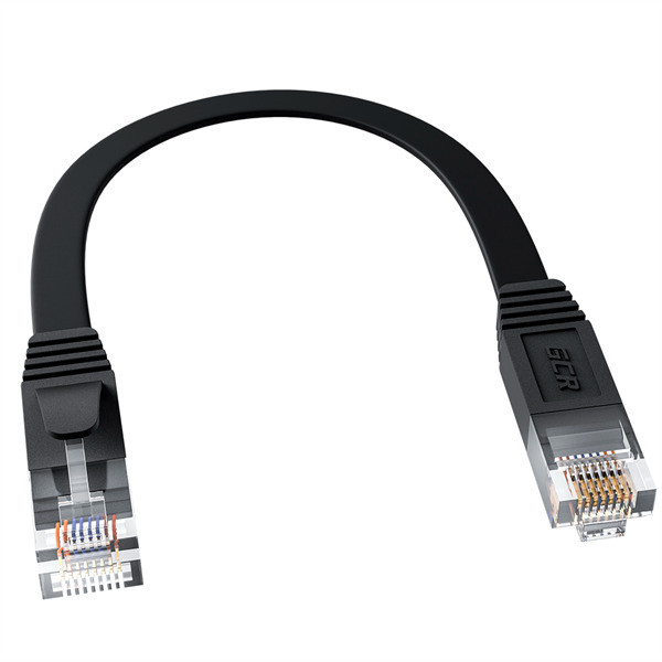 

Кабель патч-корд U/UTP 6 кат. 0.15м GCR GCR-52684 PROF плоский прямой, 30 AWG, ethernet high speed 10 Гбит/с, RJ45, T568B, черный, GCR-52684