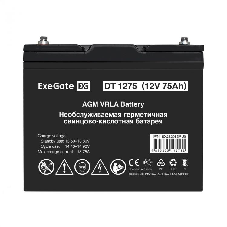 Батарея аккумуляторная Exegate DT 1275 EX282983RUS (12V 75Ah, под болт М6)