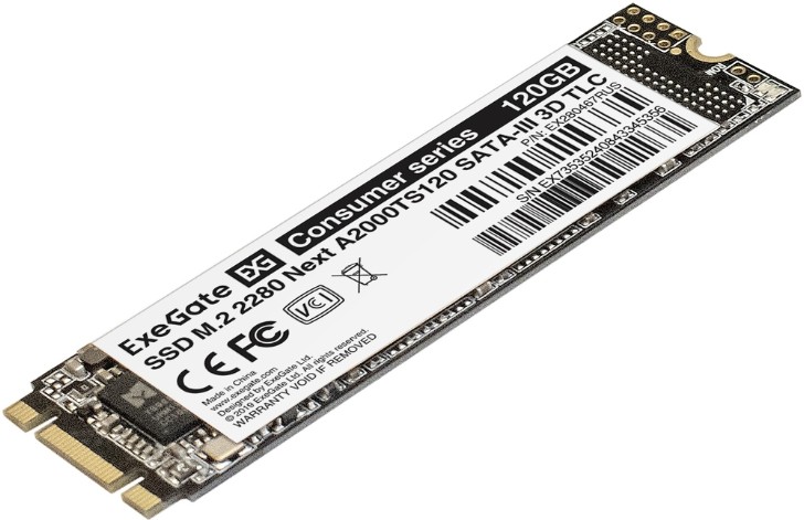 

Накопитель SSD M.2 2280 Exegate Next A2000TS120 EX280467RUS 120GB 550/489MB/s 3D TLC 50 TBW MTBF 1.8M, Next A2000TS120