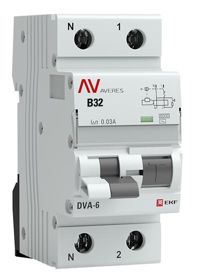 

Автомат дифференциальный EKF rcbo6-1pn-32B-30-ac-av DVA-6 1P+N 32А (B) 30мА (AC) 6кА AVERES, rcbo6-1pn-32B-30-ac-av