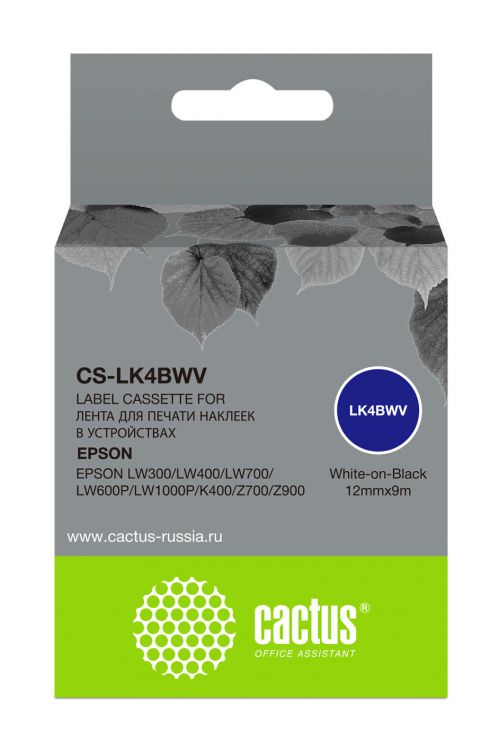 

Картридж ленточный Cactus CS-LK4BWV черный для Epson LW300/LW400/LW700/LW600P/LW1000P, CS-LK4BWV