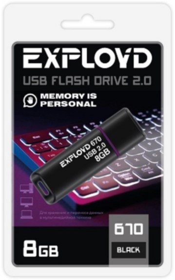 

Накопитель USB 2.0 8GB Exployd EX-8GB-670-Black 670 чёрный, EX-8GB-670-Black