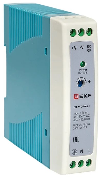 

Блок питания EKF DR-M-20W-24 на дин рейку 20 Вт, 220 В AC /24 В DC, DR-M-20W-24