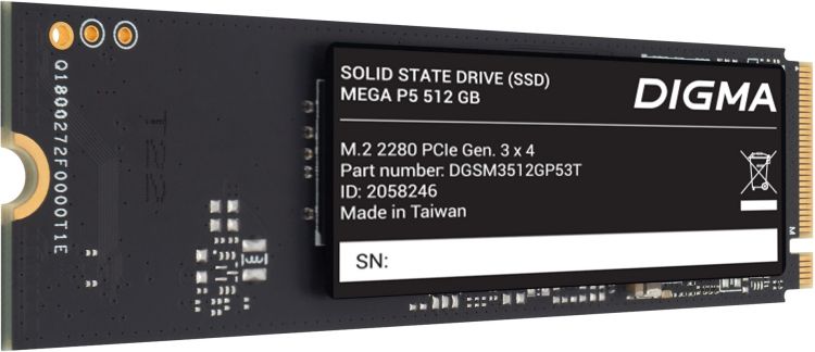 

Накопитель SSD M.2 2280 Digma Mega P5 DGSM3512GP53T 512GB 2900/2000MB/s, TBW 300, MTBF 2M, Mega P5