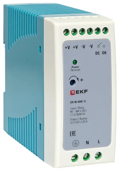 

Блок питания EKF DR-M-40W-12 на дин рейку 40 Вт, 220 В AC /12 В DC, DR-M-40W-12