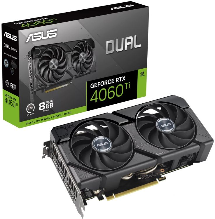 

Видеокарта PCI-E ASUS GeForce RTX 4060 Ti DUAL EVO (DUAL-RTX4060TI-8G-EV) 90YV0J48-M0NA00 8GB GDDR6 128bit 2565/18000MHz 3*DP HDMI, GeForce RTX 4060 Ti DUAL EVO (DUAL-RTX4060TI-8G-EV)