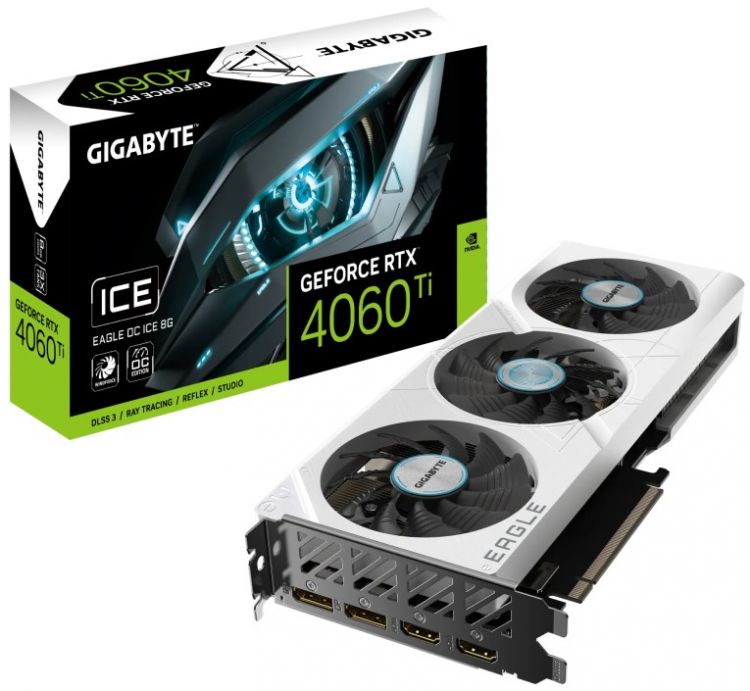 

Видеокарта PCI-E GIGABYTE GeForce RTX 4060 Ti EAGLE OC ICE (GV-N406TEAGLEOC ICE-8GD) 8GB GDDR6 128bit 5nm 2310/18000MHz 2*HDMI/2*DP, GeForce RTX 4060 Ti EAGLE OC ICE (GV-N406TEAGLEOC ICE-8GD)