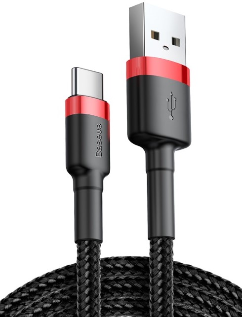 Кабель интерфейсный Baseus CATKLF-B91 USB Type A - Type-C 3A, нейлоновая оплётка, 1m red+black