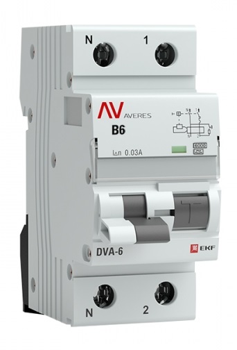 

Автомат дифференциальный EKF rcbo6-1pn-6B-30-a-av DVA-6 1P+N 6А (B) 30мА (A) 6кА AVERES, rcbo6-1pn-6B-30-a-av