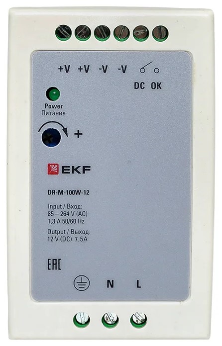 

Блок питания EKF DR-M-100W-12 на дин рейку 100 Вт, 220 В AC /12 В DC, DR-M-100W-12