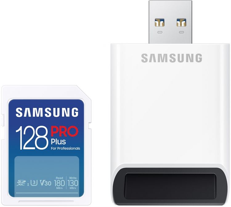 

Карта памяти SDXC 128GB Samsung MB-SD128SB/WW PRO Plus с адаптером USB, MB-SD128SB/WW